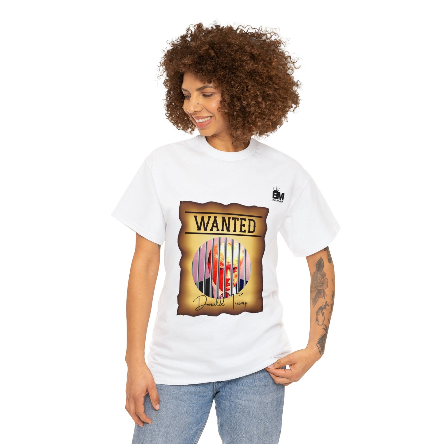 Unisex Heavy Cotton Tee, Uncle Sam Wants Donald Trump Behind Bars, Color Wanted Poster