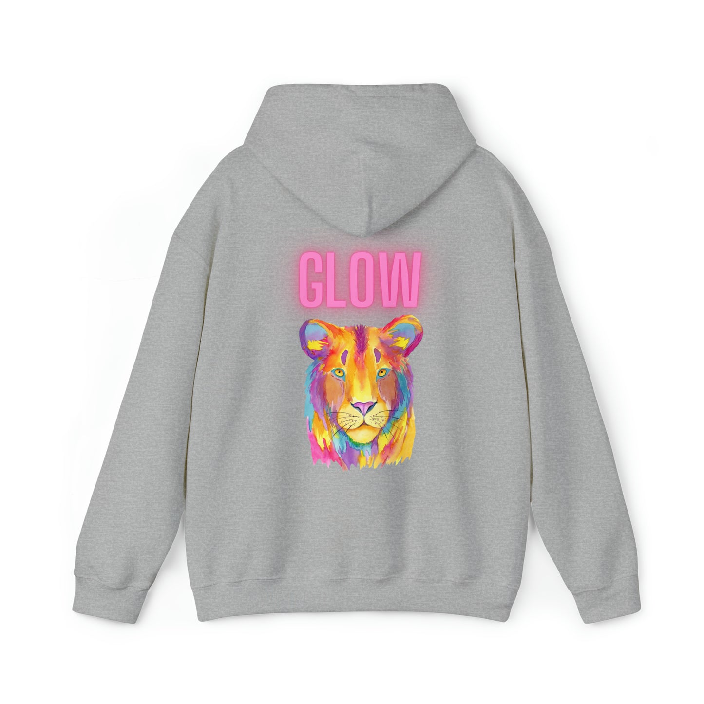 Womens Heavy Blend™ Hooded Sweatshirt - Lion Glow Back of Hoodie w/LOGO on Front