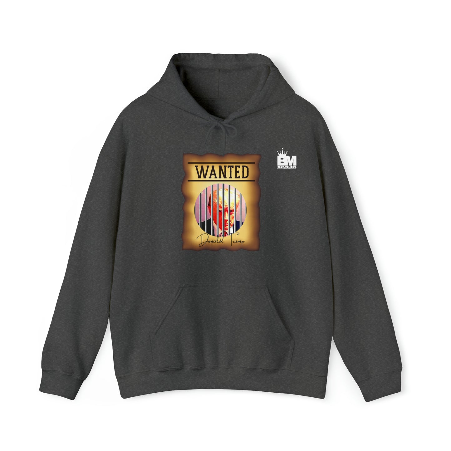 Unisex Heavy Blend™ Hooded Sweatshirt WANTED DONALD TRUMP BEHIND BARS, Color Wanted Poster