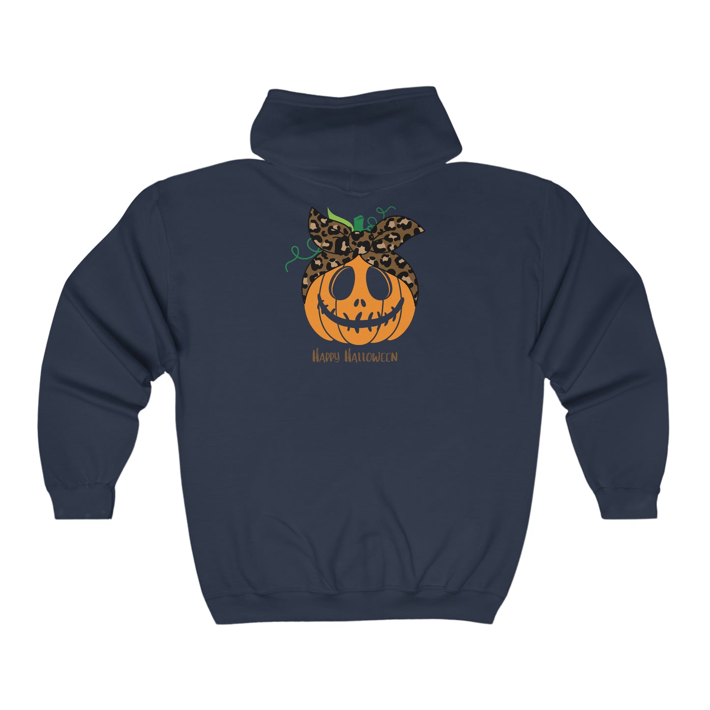 Womens Heavy Blend™ Full Zip Hooded Sweatshirt Happy Halloween Pumpkin w/Logo on Front