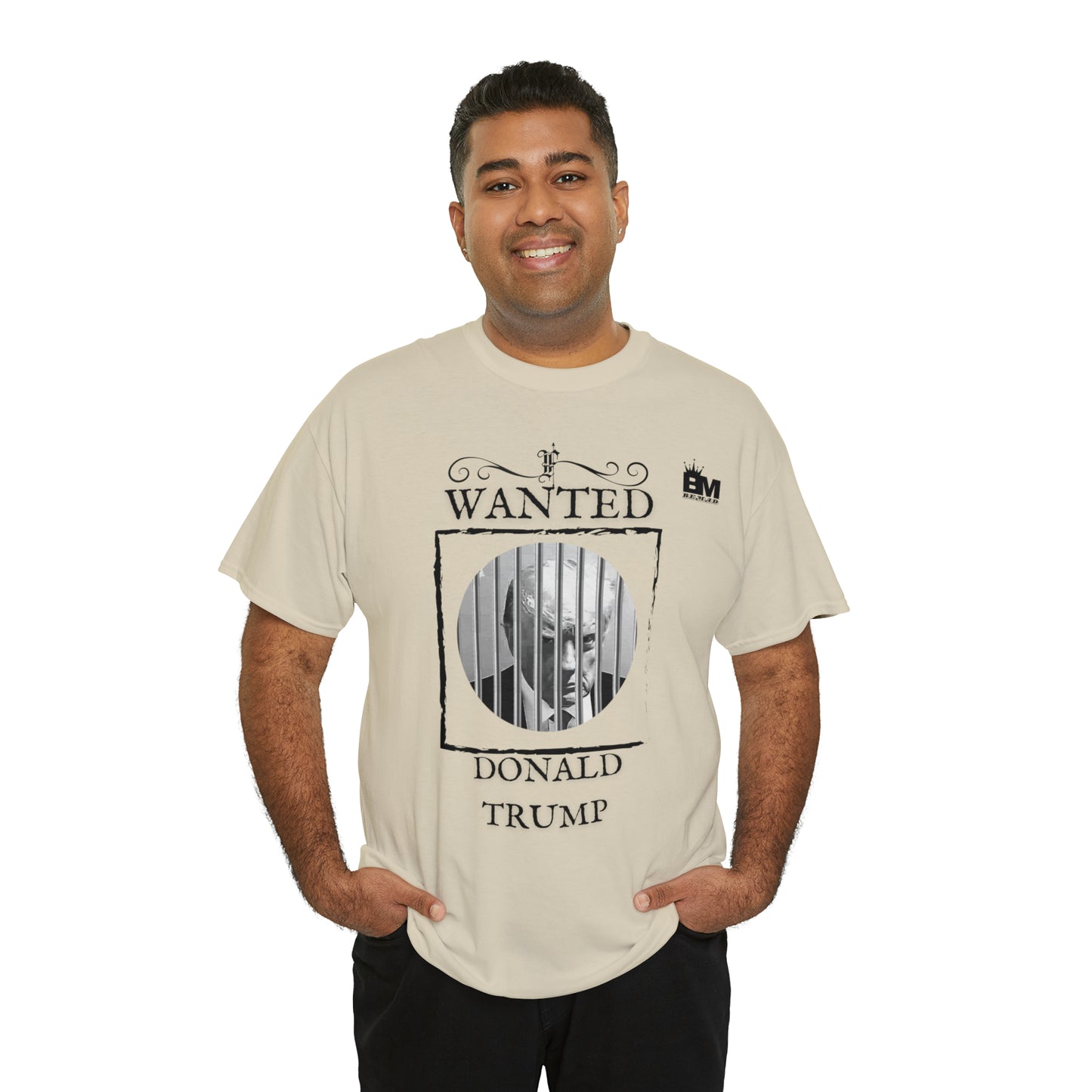 Unisex Heavy Cotton Tee, Uncle Sam Wants Donald Trump Behind Bars Black and white