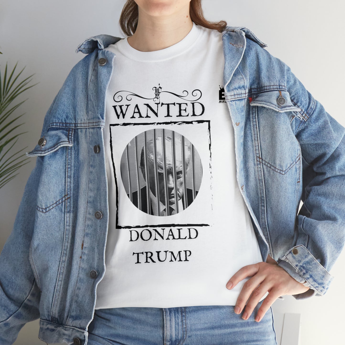 Unisex Heavy Cotton Tee, Uncle Sam Wants Donald Trump Behind Bars Black and white