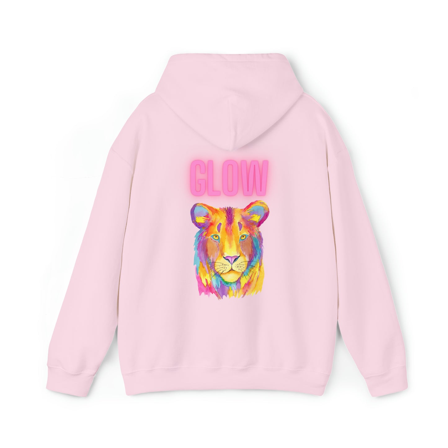 Womens Heavy Blend™ Hooded Sweatshirt - Lion Glow Back of Hoodie w/LOGO on Front