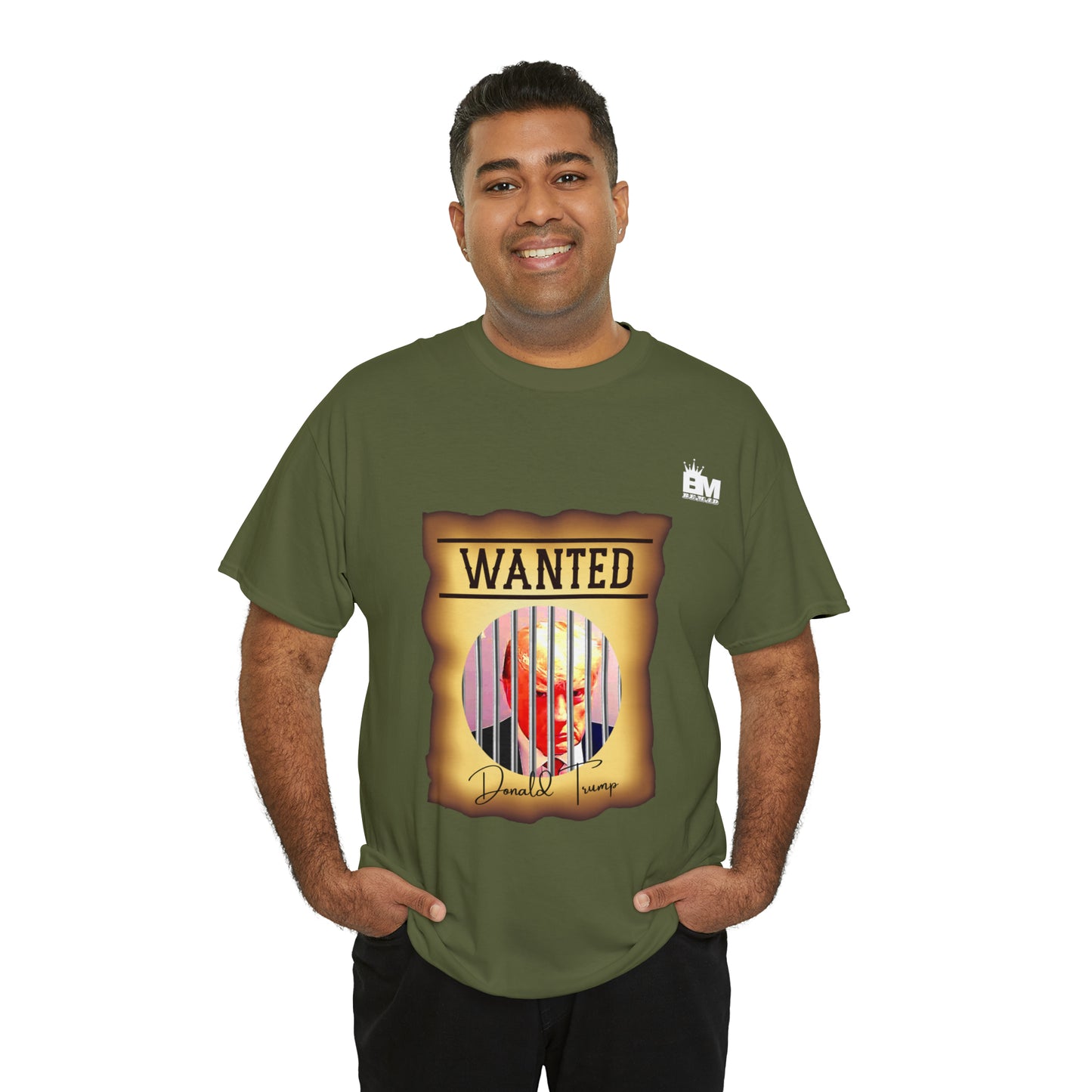 Unisex Heavy Cotton Tee, Uncle Sam Wants Donald Trump Behind Bars, Color Wanted Poster