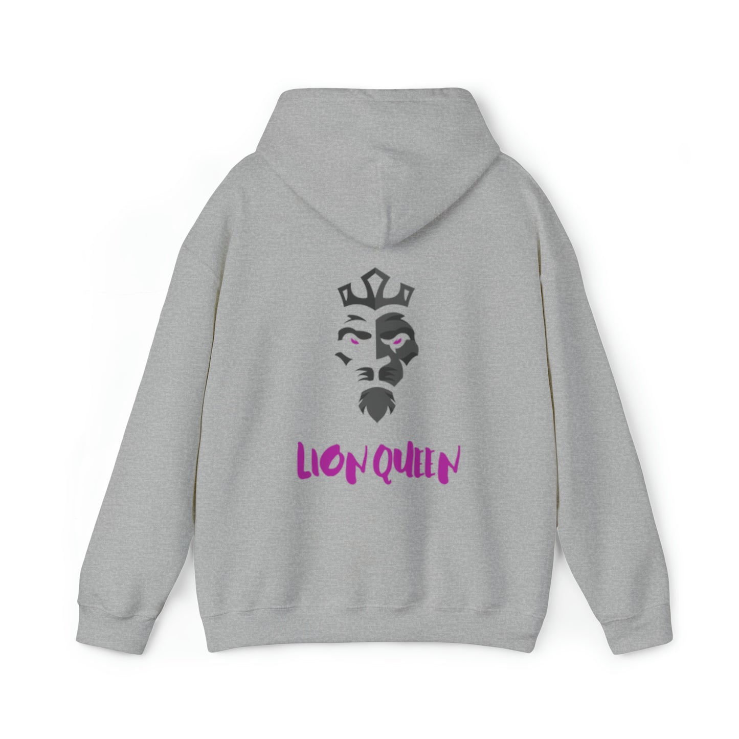 Women's Heavy Blend™ Hooded Sweatshirt - Lion Queen on back of hoodie, w/LOGO on front