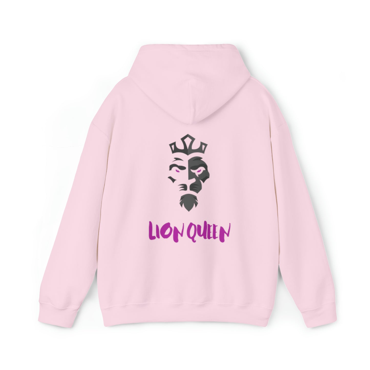 Women's Heavy Blend™ Hooded Sweatshirt - Lion Queen on back of hoodie, w/LOGO on front