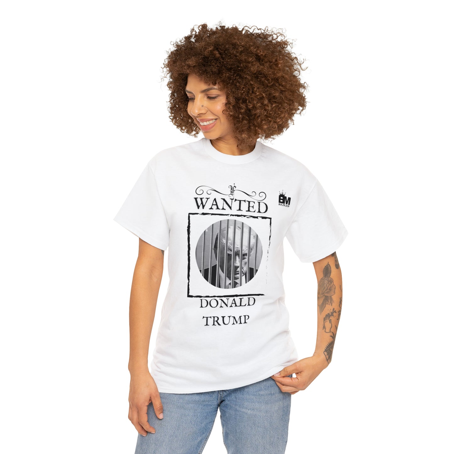 Unisex Heavy Cotton Tee, Uncle Sam Wants Donald Trump Behind Bars Black and white