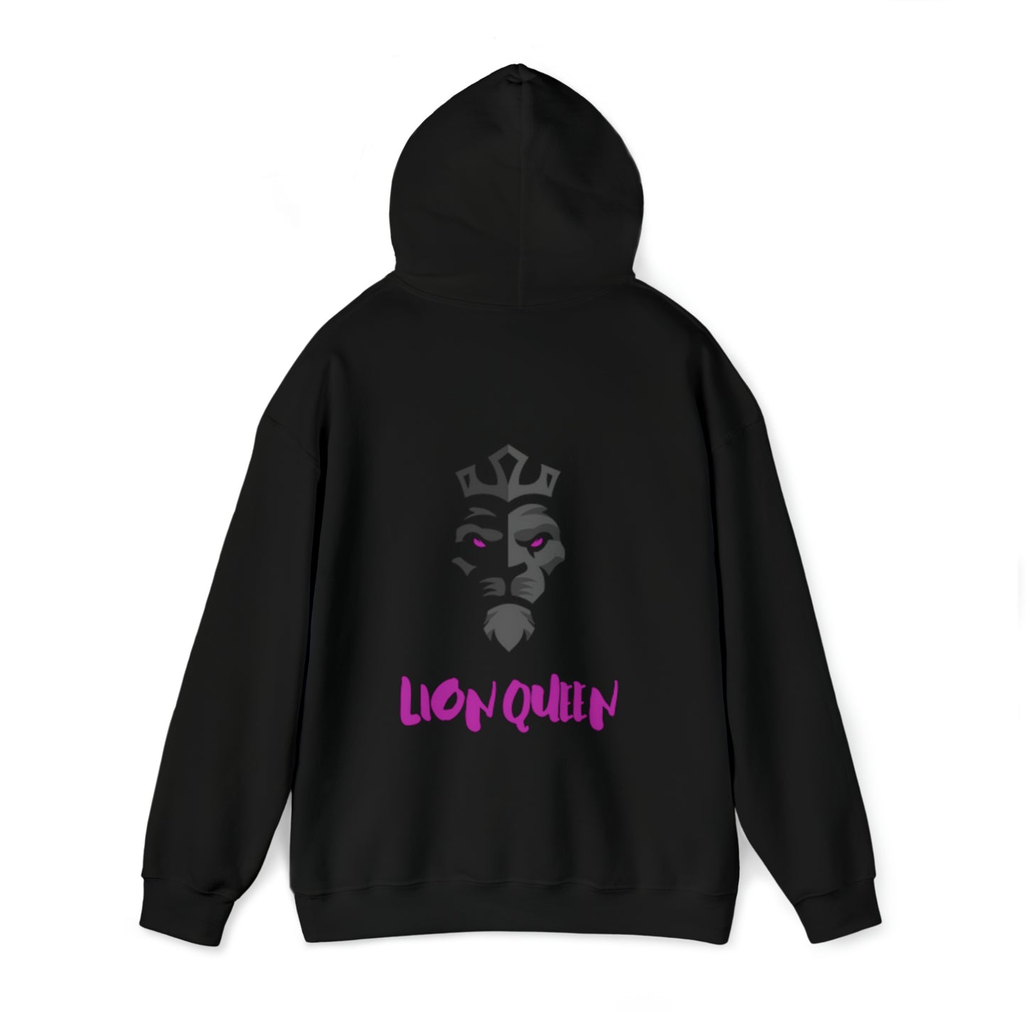 Women's Heavy Blend™ Hooded Sweatshirt - Lion Queen on back of hoodie, w/LOGO on front