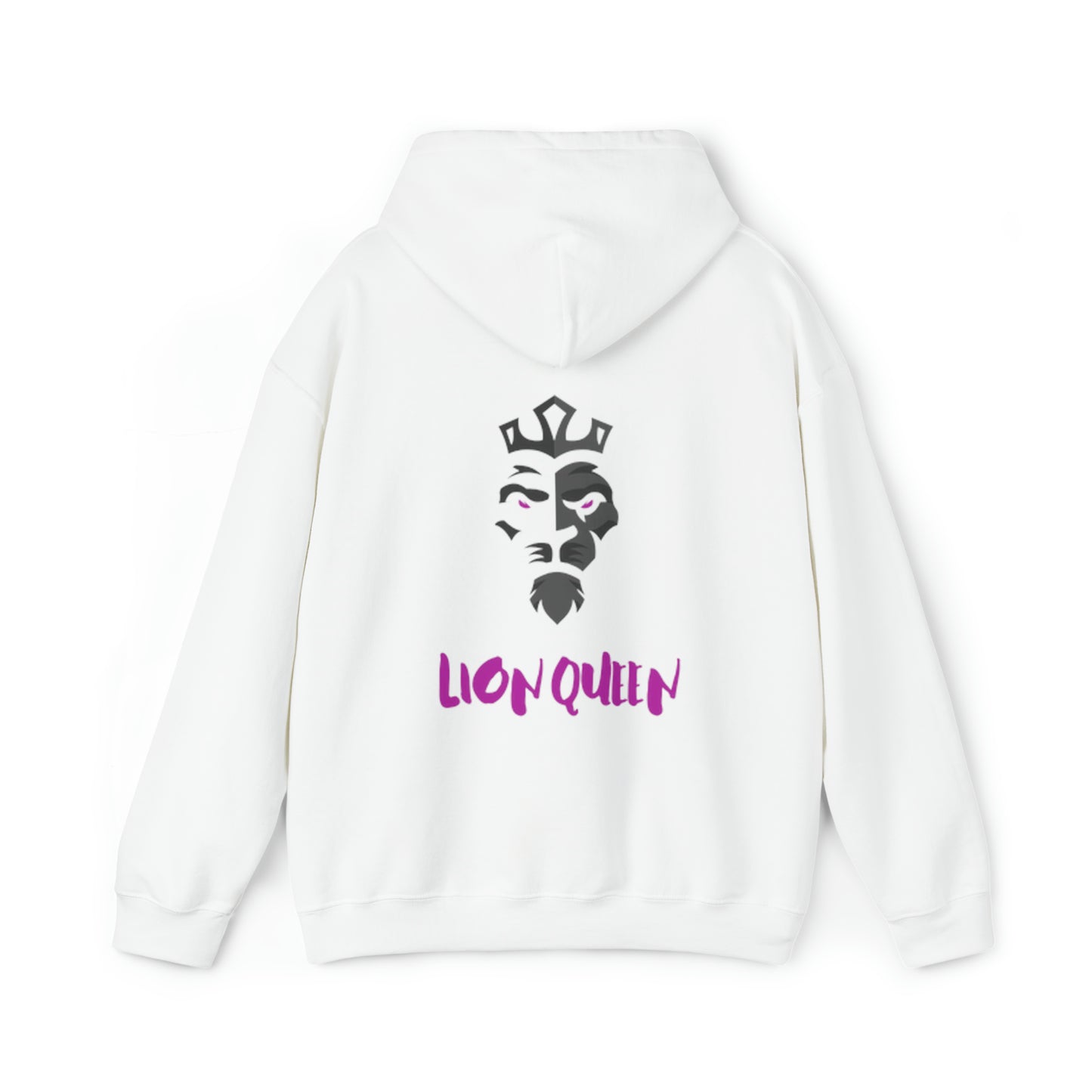 Women's Heavy Blend™ Hooded Sweatshirt - Lion Queen on back of hoodie, w/LOGO on front