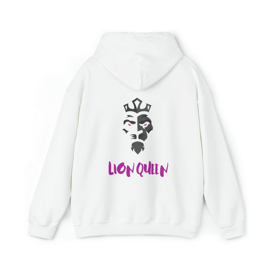 Women's Heavy Blend™ Hooded Sweatshirt - Lion Queen on back of hoodie, w/LOGO on front