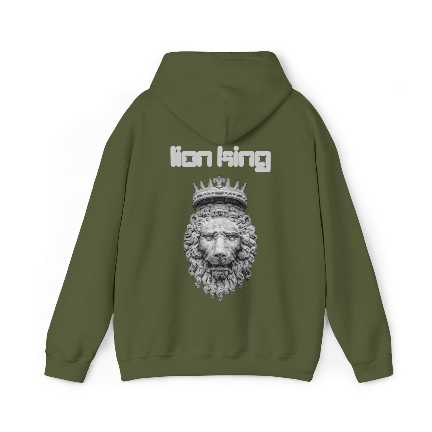 Mens Heavy Blend™ Hooded Sweatshirt - Lion King Gray on back of hoodie, w/LOGO on Front