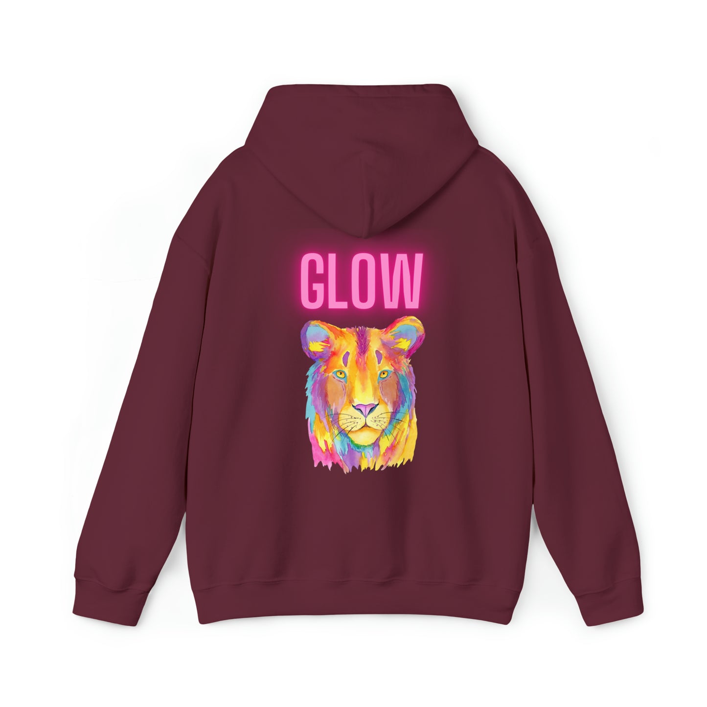 Womens Heavy Blend™ Hooded Sweatshirt - Lion Glow Back of Hoodie w/LOGO on Front