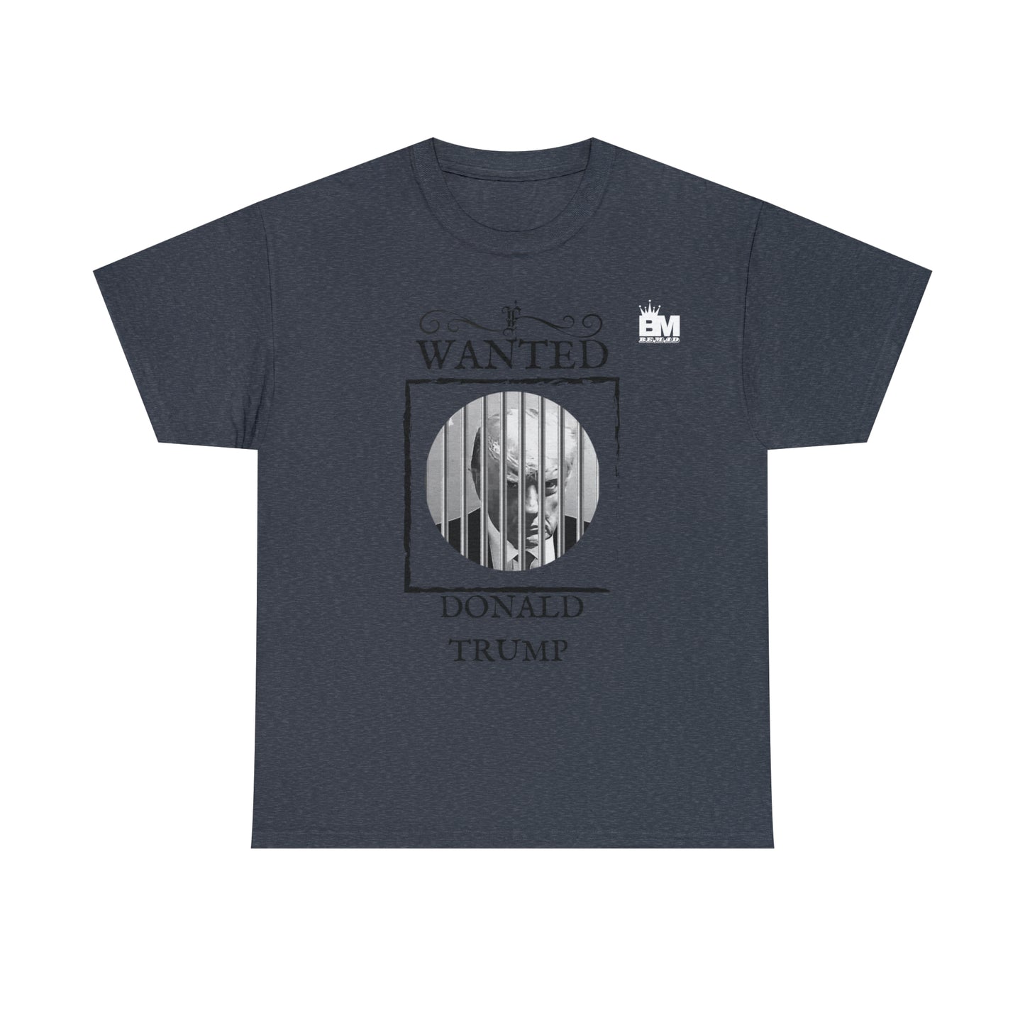 Unisex Heavy Cotton Tee, Uncle Sam Wants Donald Trump Behind Bars Black and white