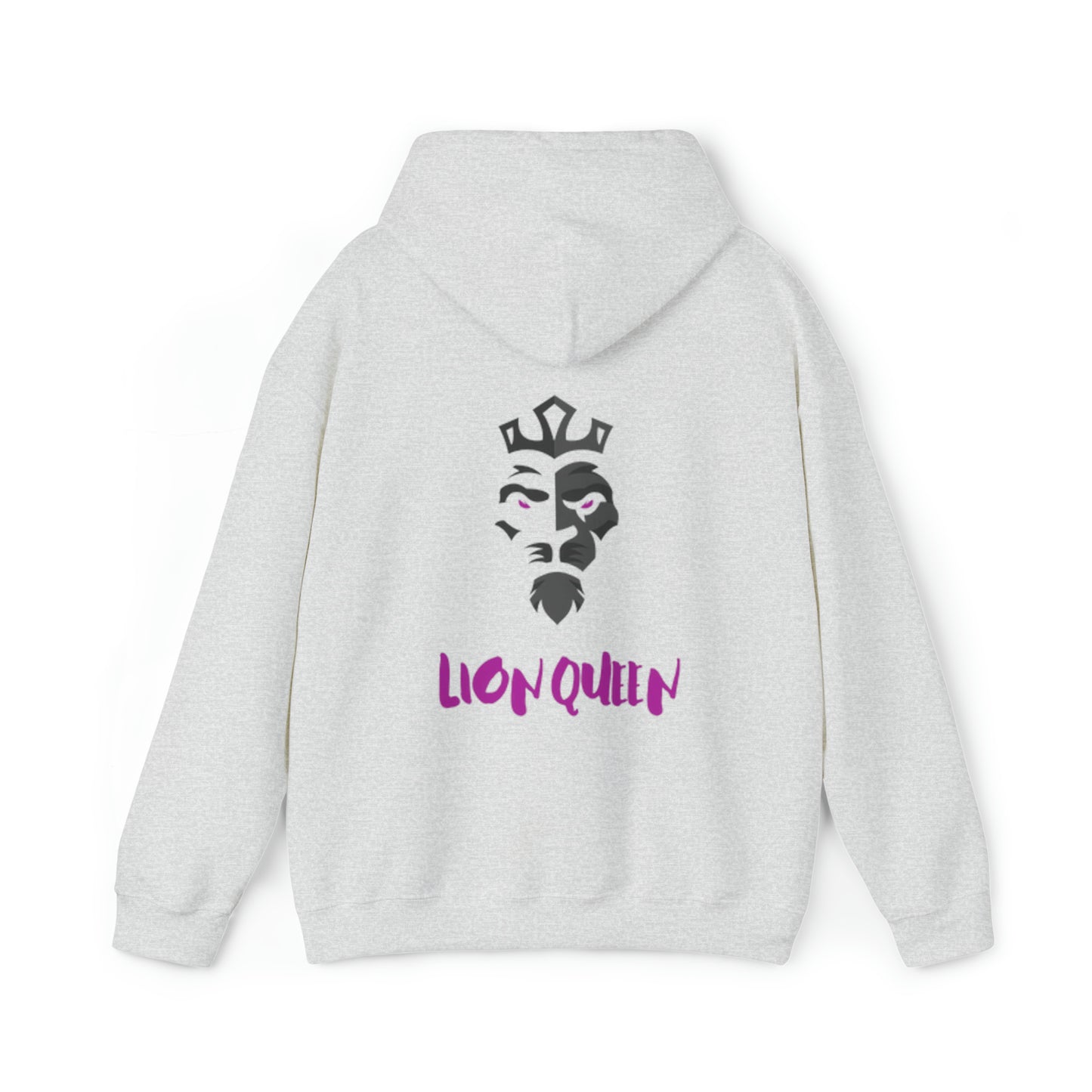 Women's Heavy Blend™ Hooded Sweatshirt - Lion Queen on back of hoodie, w/LOGO on front