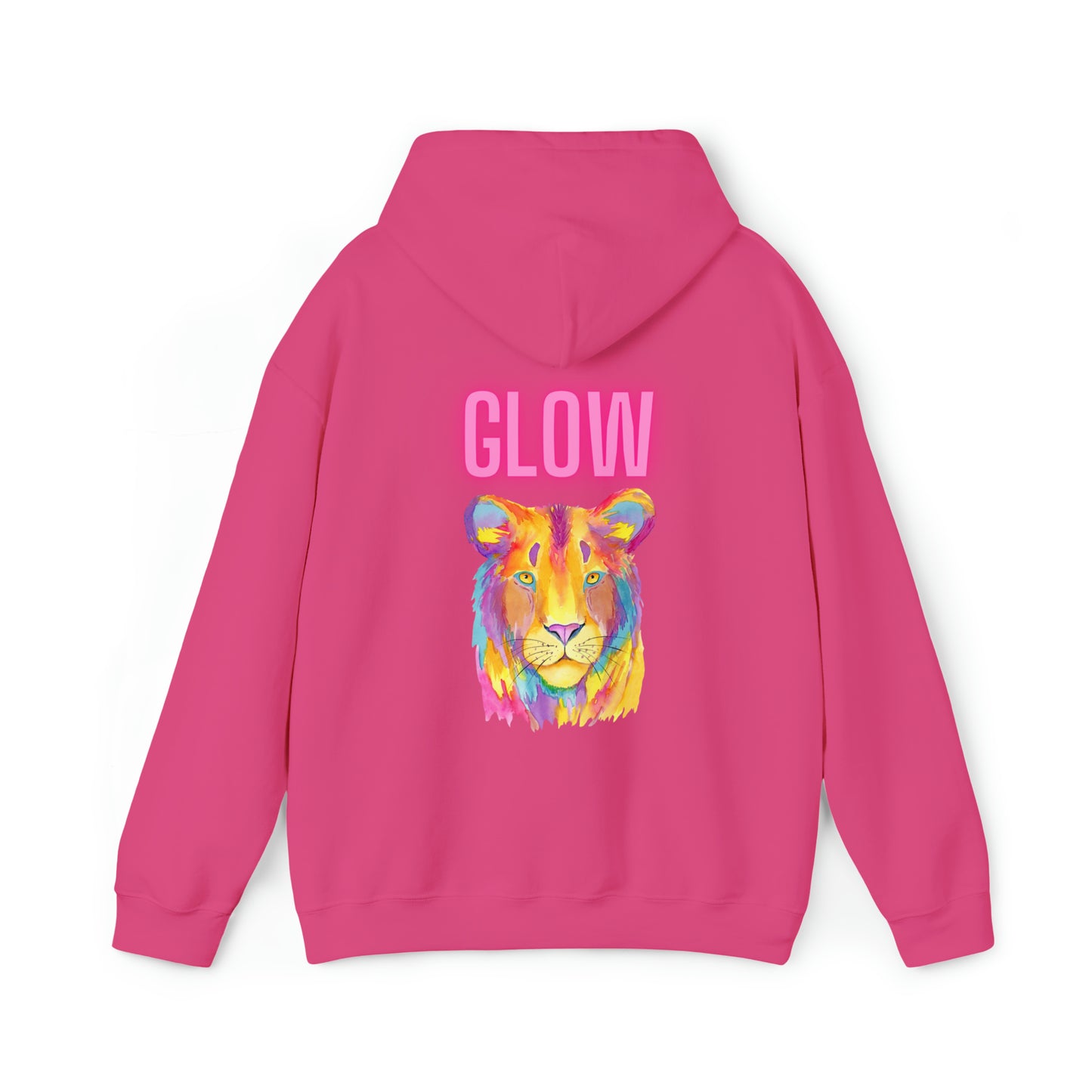 Womens Heavy Blend™ Hooded Sweatshirt - Lion Glow Back of Hoodie w/LOGO on Front