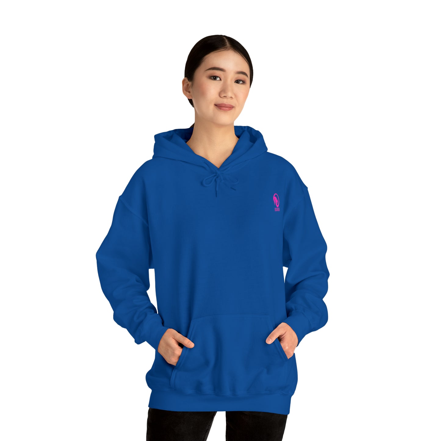 Women's Heavy Blend™ Hooded Sweatshirt - Lion Queen on back of hoodie, w/LOGO on front