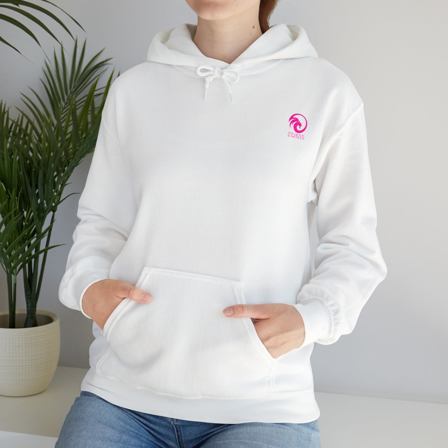 Women's Heavy Blend™ Hooded Sweatshirt - Lion Queen on back of hoodie, w/LOGO on front