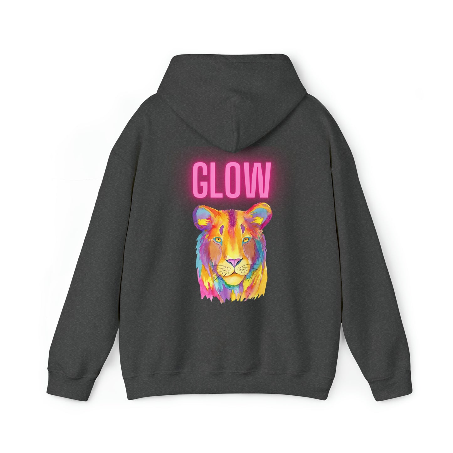 Womens Heavy Blend™ Hooded Sweatshirt - Lion Glow Back of Hoodie w/LOGO on Front