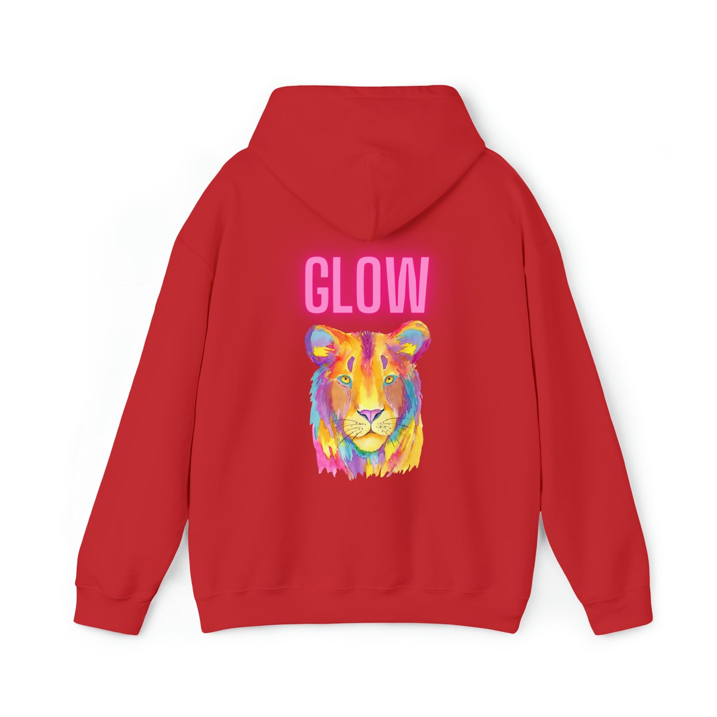 Womens Heavy Blend™ Hooded Sweatshirt - Lion Glow Back of Hoodie w/LOGO on Front