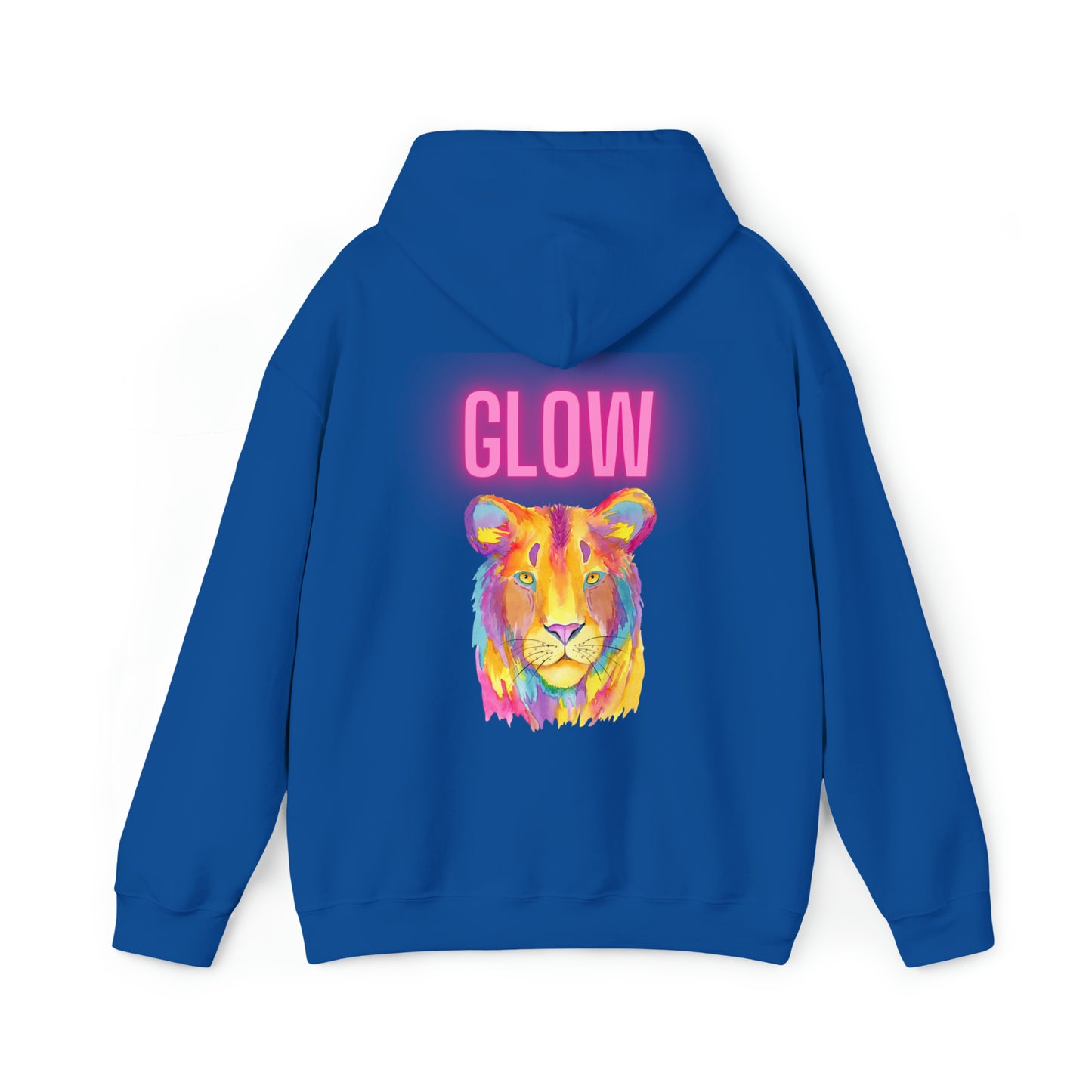 Womens Heavy Blend™ Hooded Sweatshirt - Lion Glow Back of Hoodie w/LOGO on Front