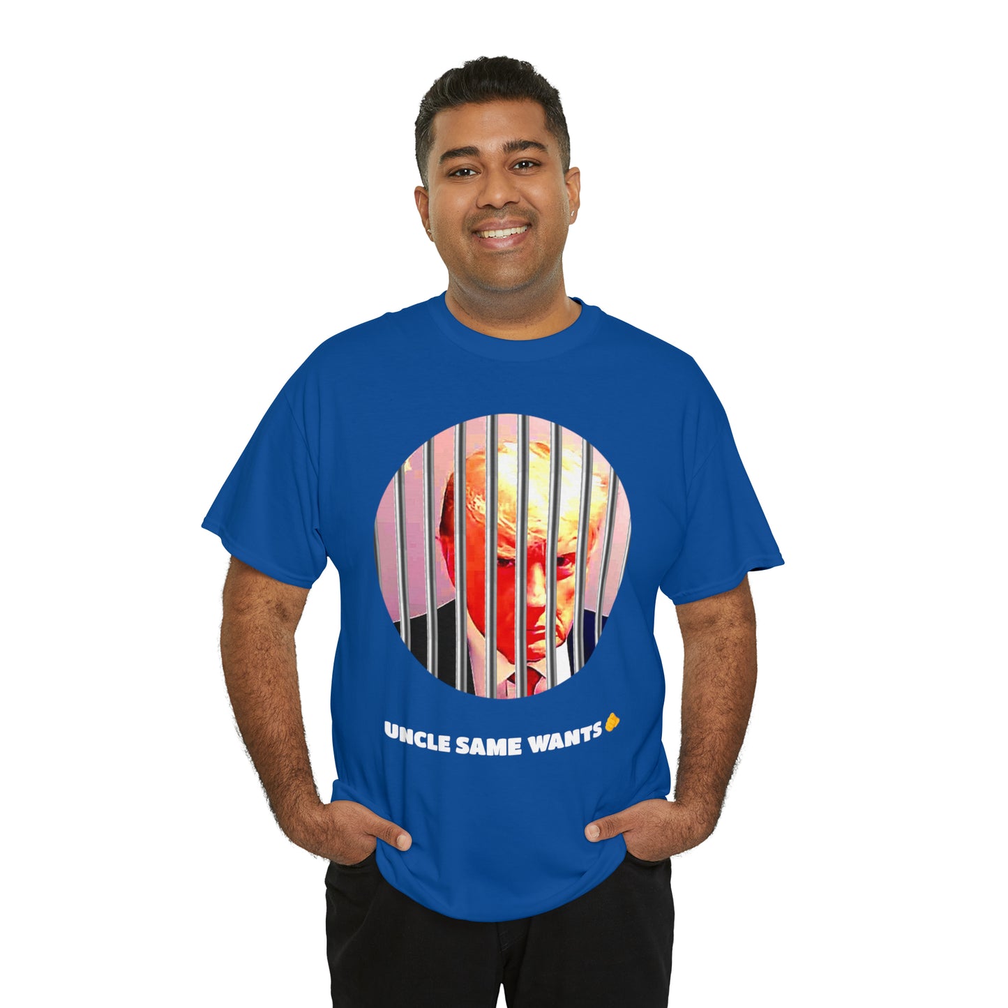 Unisex Heavy Cotton Tee, Uncle Sam Wants Donald Trump Behind Bars, TM1USWYCIR