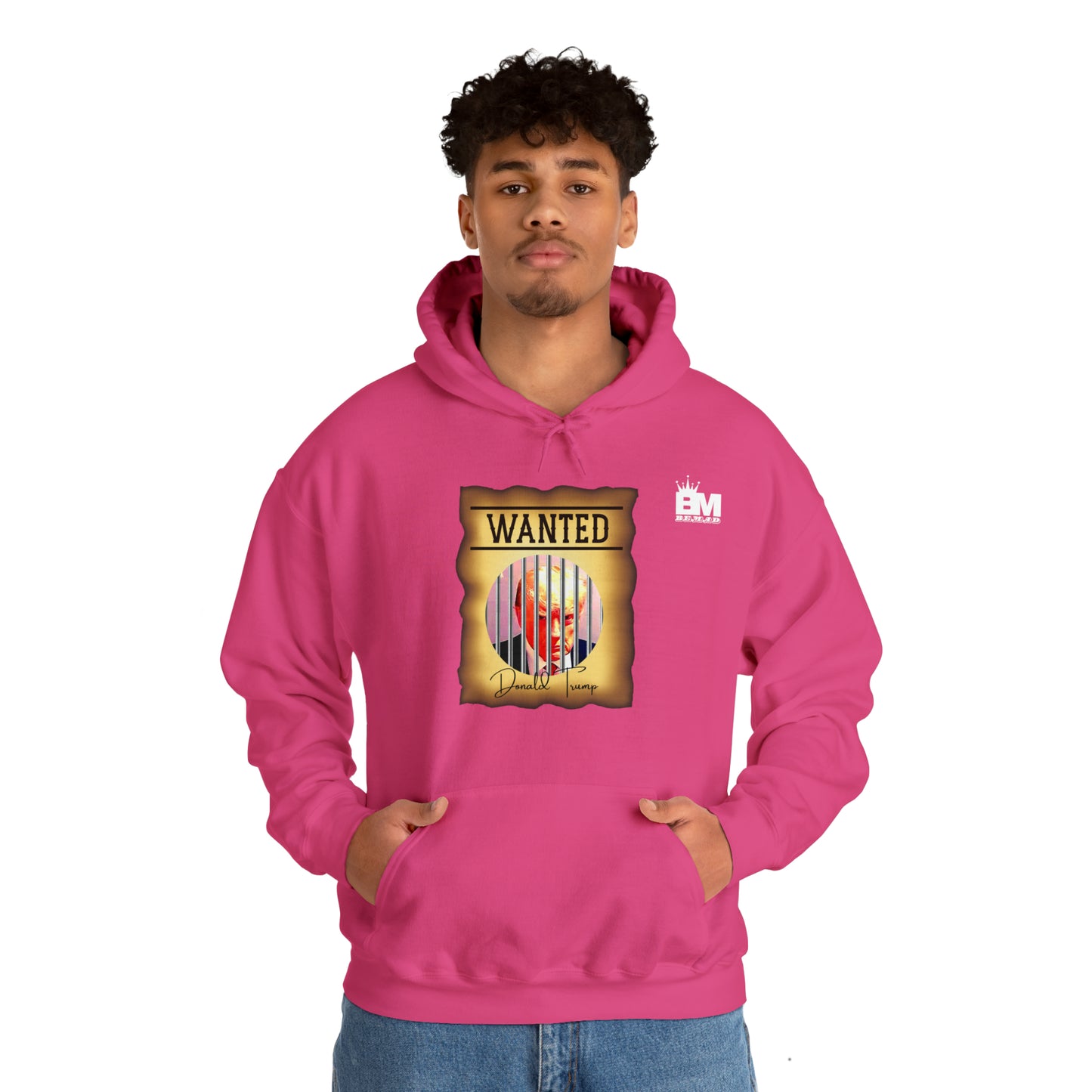 Unisex Heavy Blend™ Hooded Sweatshirt WANTED DONALD TRUMP BEHIND BARS, Color Wanted Poster