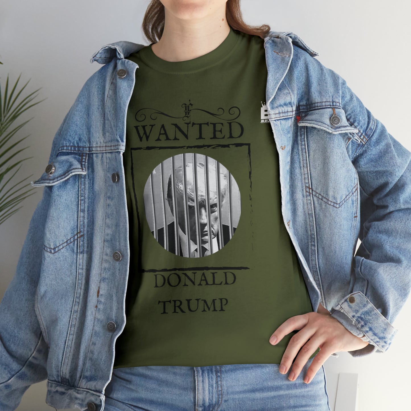 Unisex Heavy Cotton Tee, Uncle Sam Wants Donald Trump Behind Bars Black and white