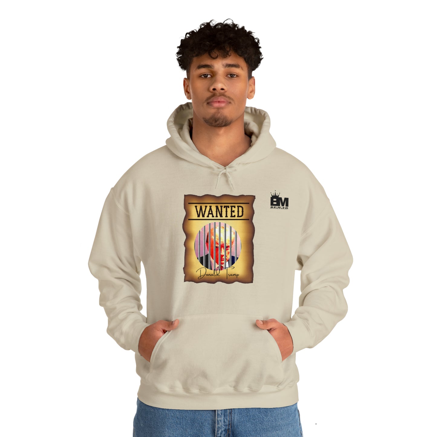 Unisex Heavy Blend™ Hooded Sweatshirt WANTED DONALD TRUMP BEHIND BARS, Color Wanted Poster