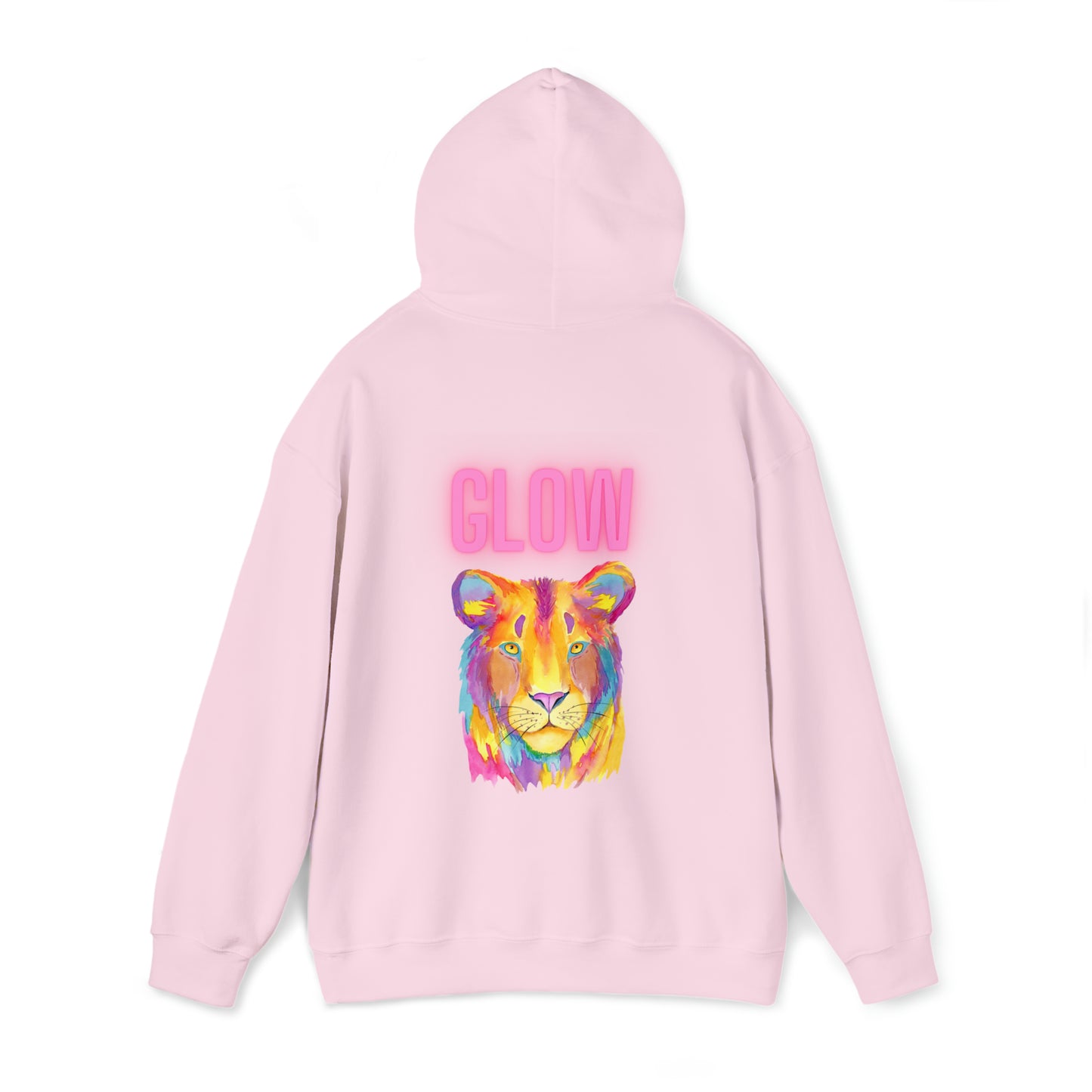 Womens Heavy Blend™ Hooded Sweatshirt - Lion Glow Back of Hoodie w/LOGO on Front