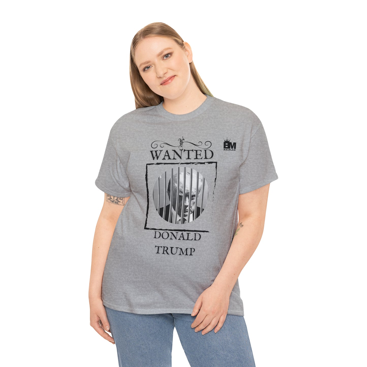 Unisex Heavy Cotton Tee, Uncle Sam Wants Donald Trump Behind Bars Black and white