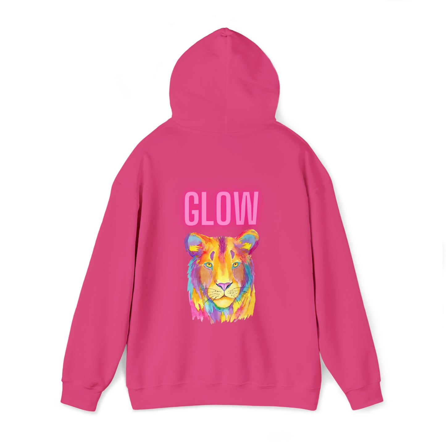 Womens Heavy Blend™ Hooded Sweatshirt - Lion Glow Back of Hoodie w/LOGO on Front