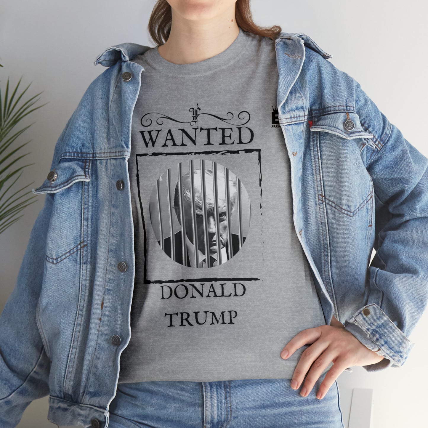 Unisex Heavy Cotton Tee, Uncle Sam Wants Donald Trump Behind Bars Black and white