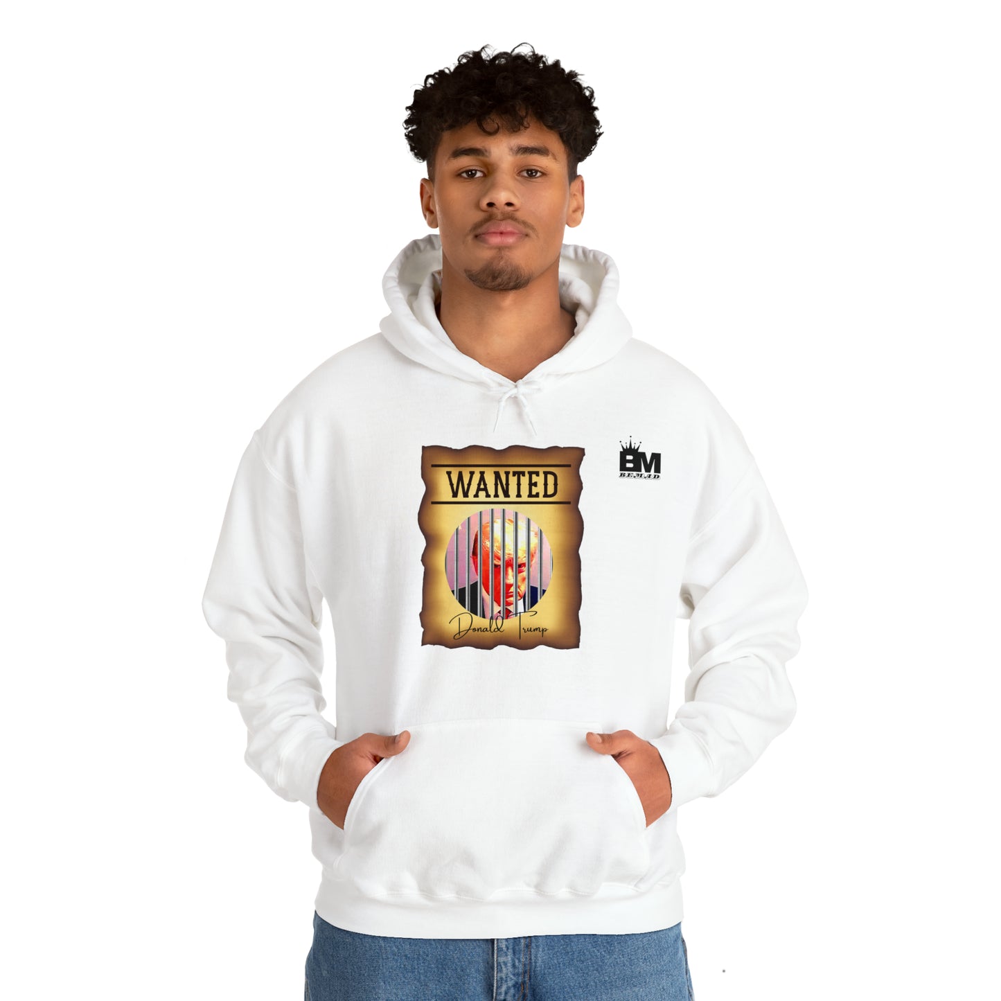 Unisex Heavy Blend™ Hooded Sweatshirt WANTED DONALD TRUMP BEHIND BARS, Color Wanted Poster