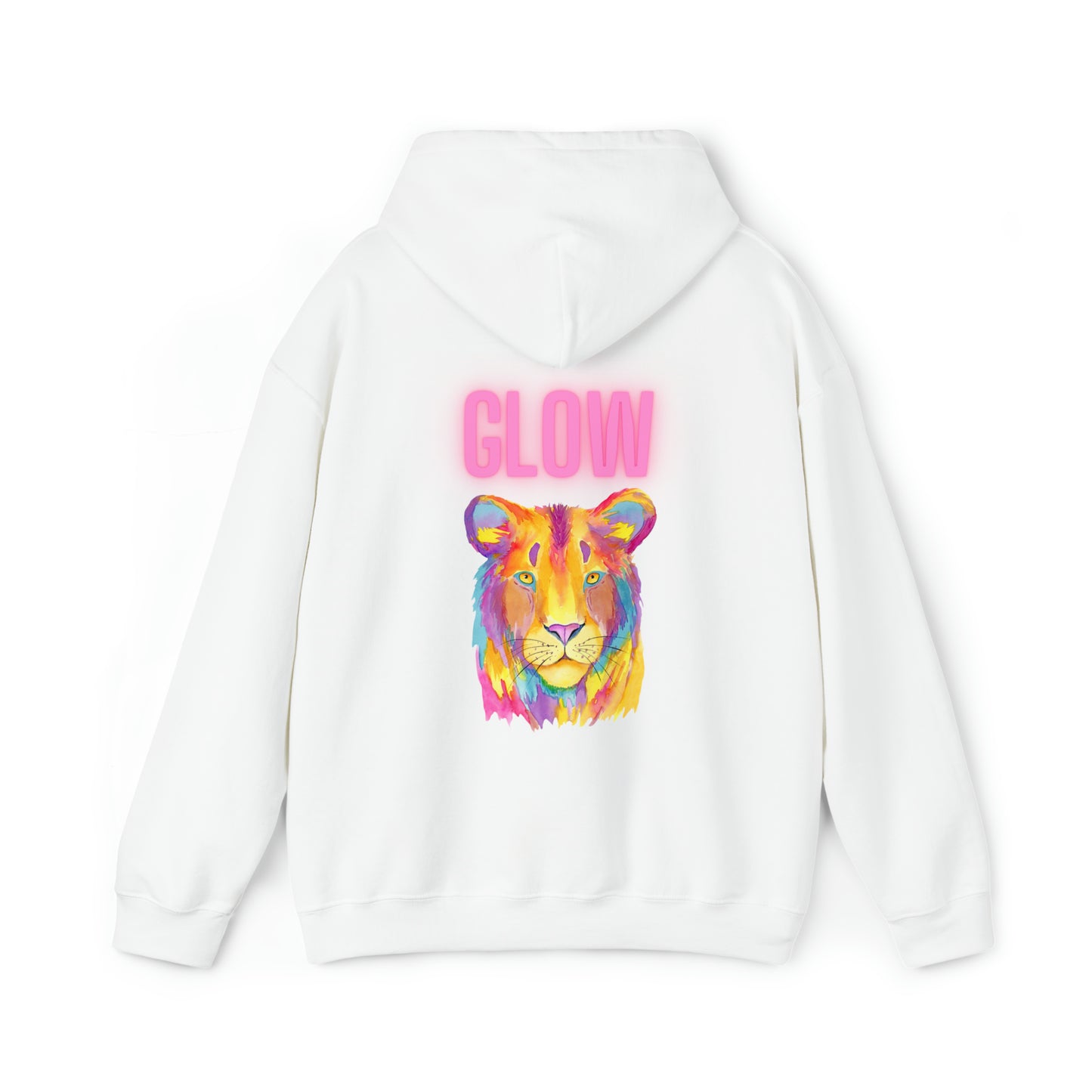 Womens Heavy Blend™ Hooded Sweatshirt - Lion Glow Back of Hoodie w/LOGO on Front