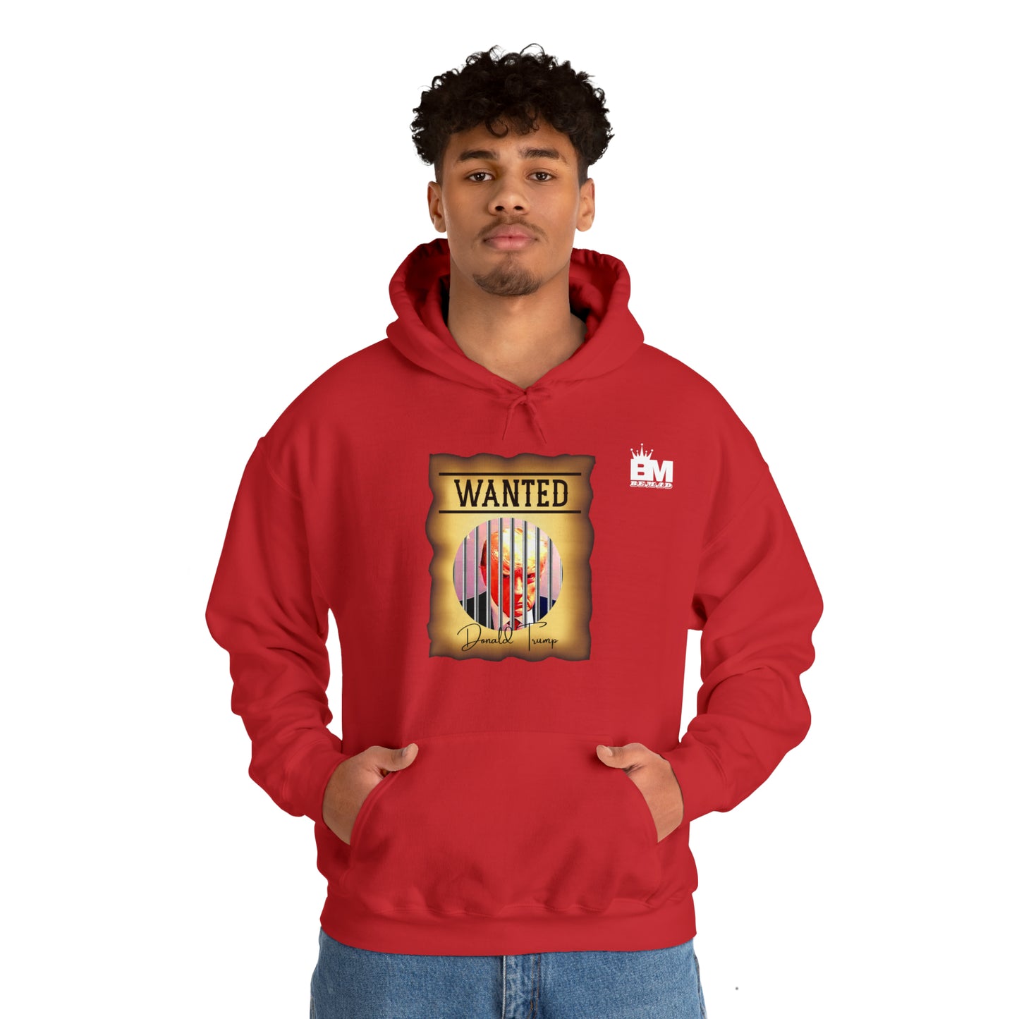 Unisex Heavy Blend™ Hooded Sweatshirt WANTED DONALD TRUMP BEHIND BARS, Color Wanted Poster