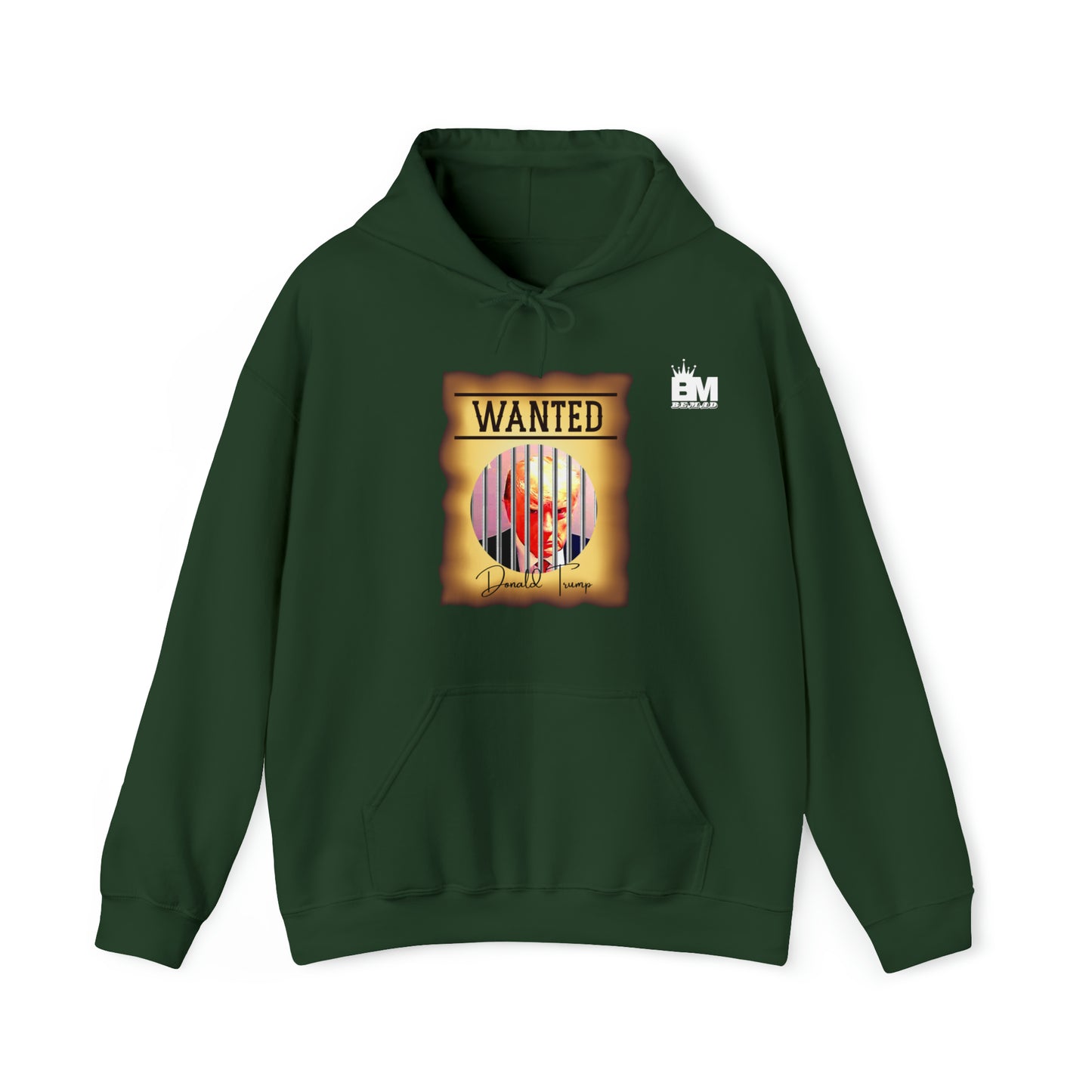 Unisex Heavy Blend™ Hooded Sweatshirt WANTED DONALD TRUMP BEHIND BARS, Color Wanted Poster