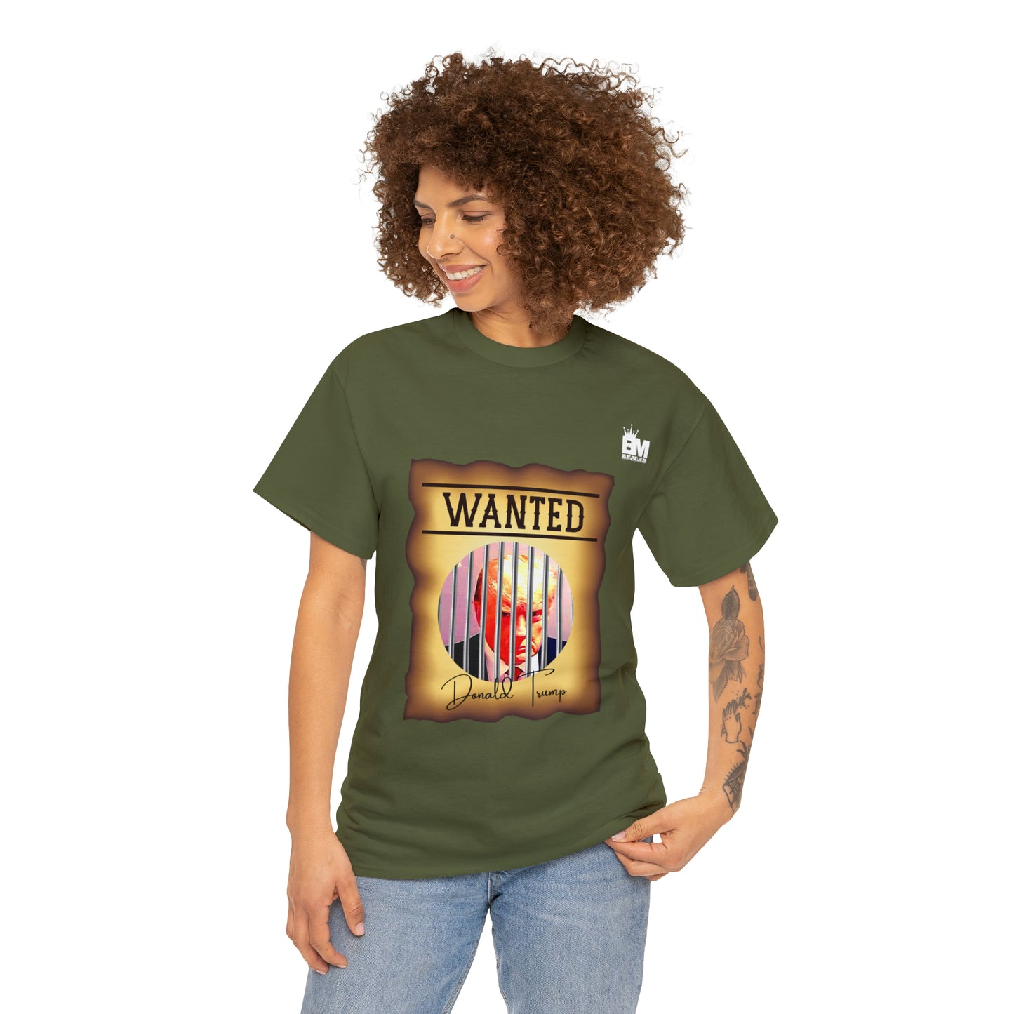 Unisex Heavy Cotton Tee, Uncle Sam Wants Donald Trump Behind Bars, Color Wanted Poster