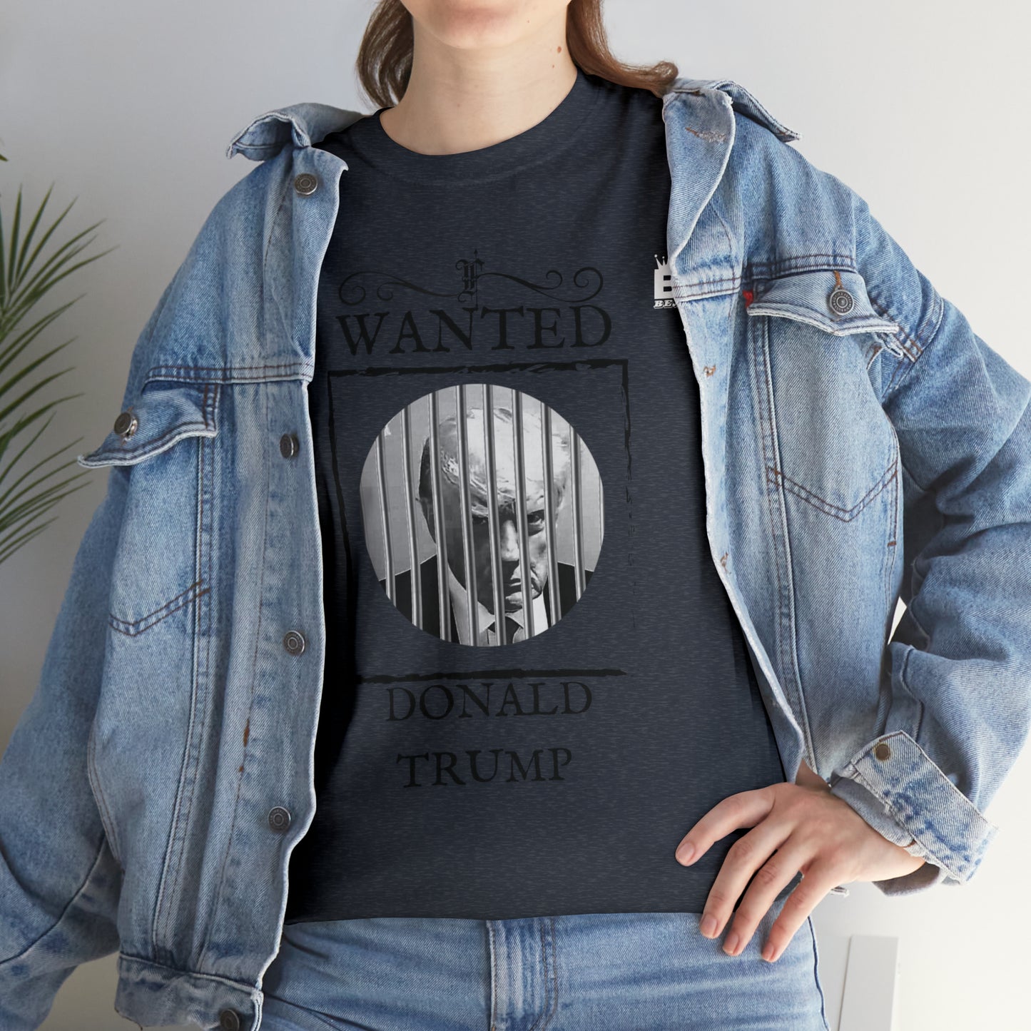 Unisex Heavy Cotton Tee, Uncle Sam Wants Donald Trump Behind Bars Black and white