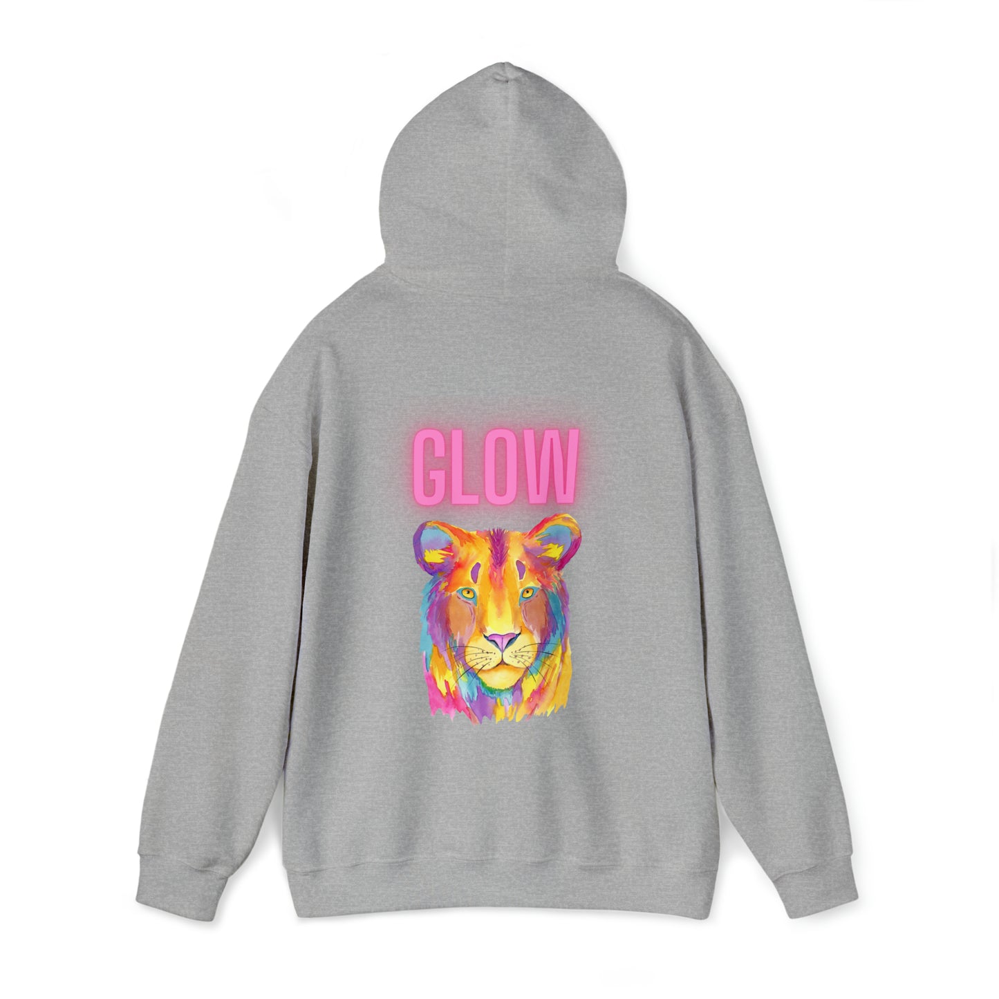 Womens Heavy Blend™ Hooded Sweatshirt - Lion Glow Back of Hoodie w/LOGO on Front