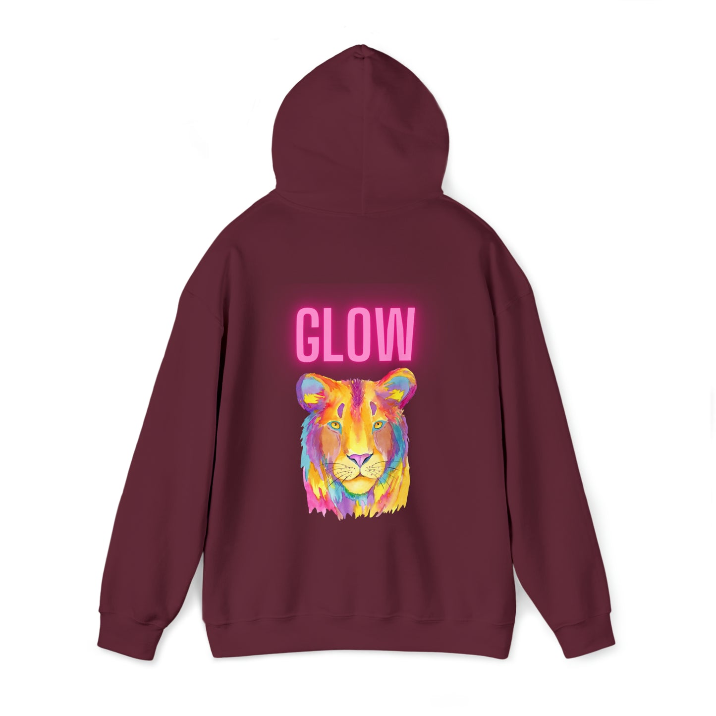 Womens Heavy Blend™ Hooded Sweatshirt - Lion Glow Back of Hoodie w/LOGO on Front