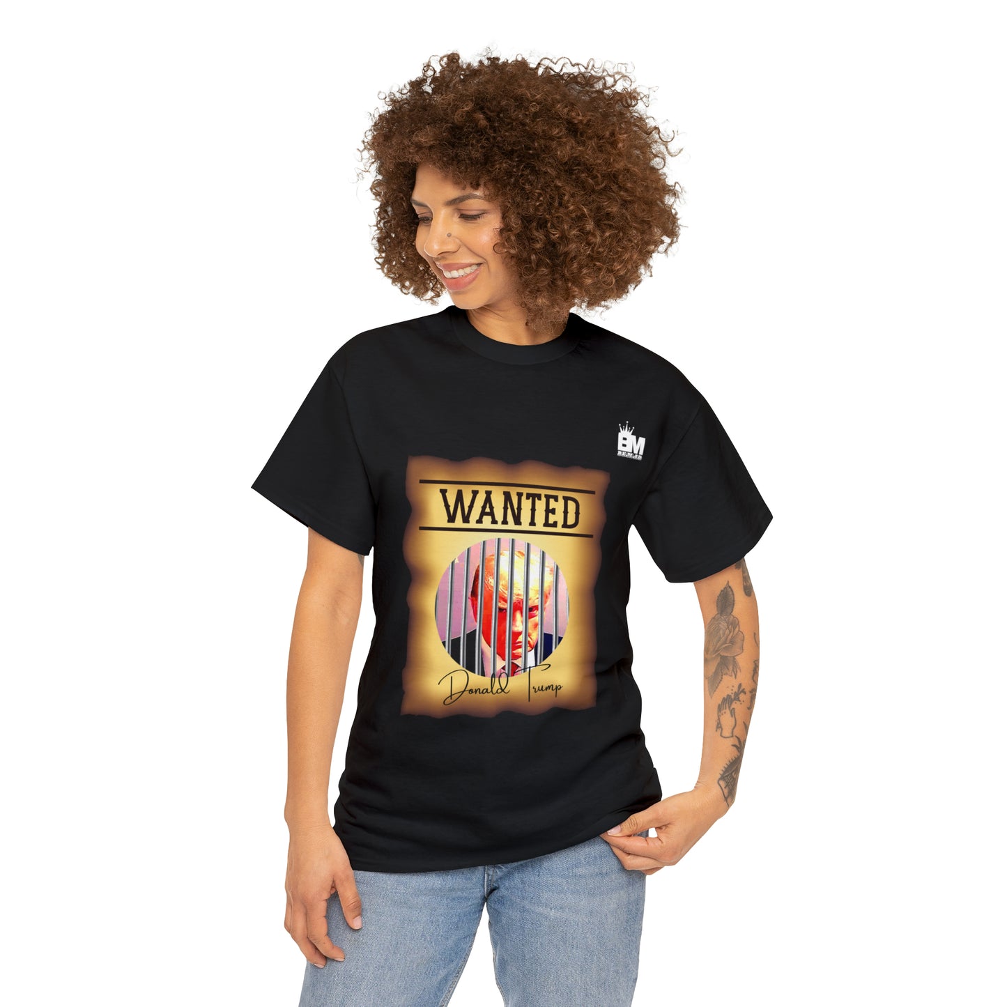 Unisex Heavy Cotton Tee, Uncle Sam Wants Donald Trump Behind Bars, Color Wanted Poster