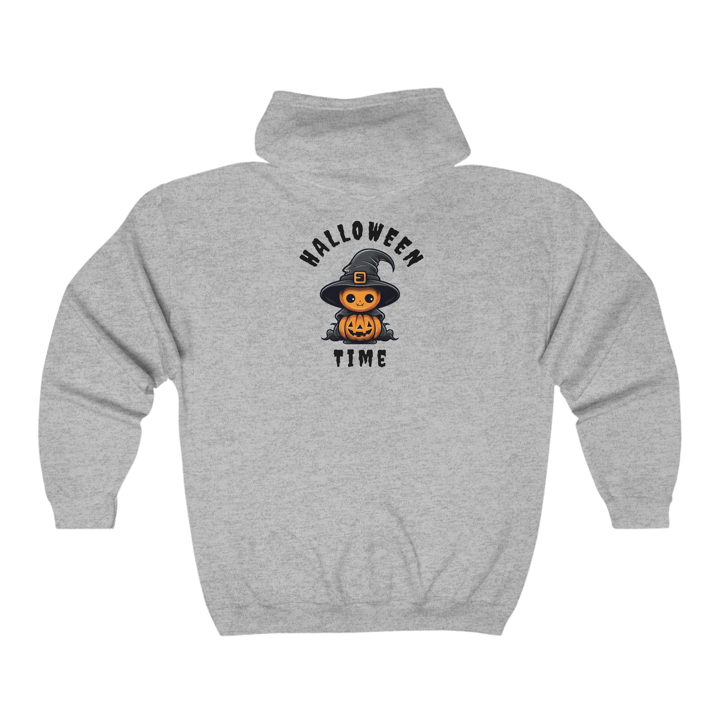 Unisex Heavy Blend™ Full Zip Hooded Sweatshirt Halloween Time on Back w/Logo on Front