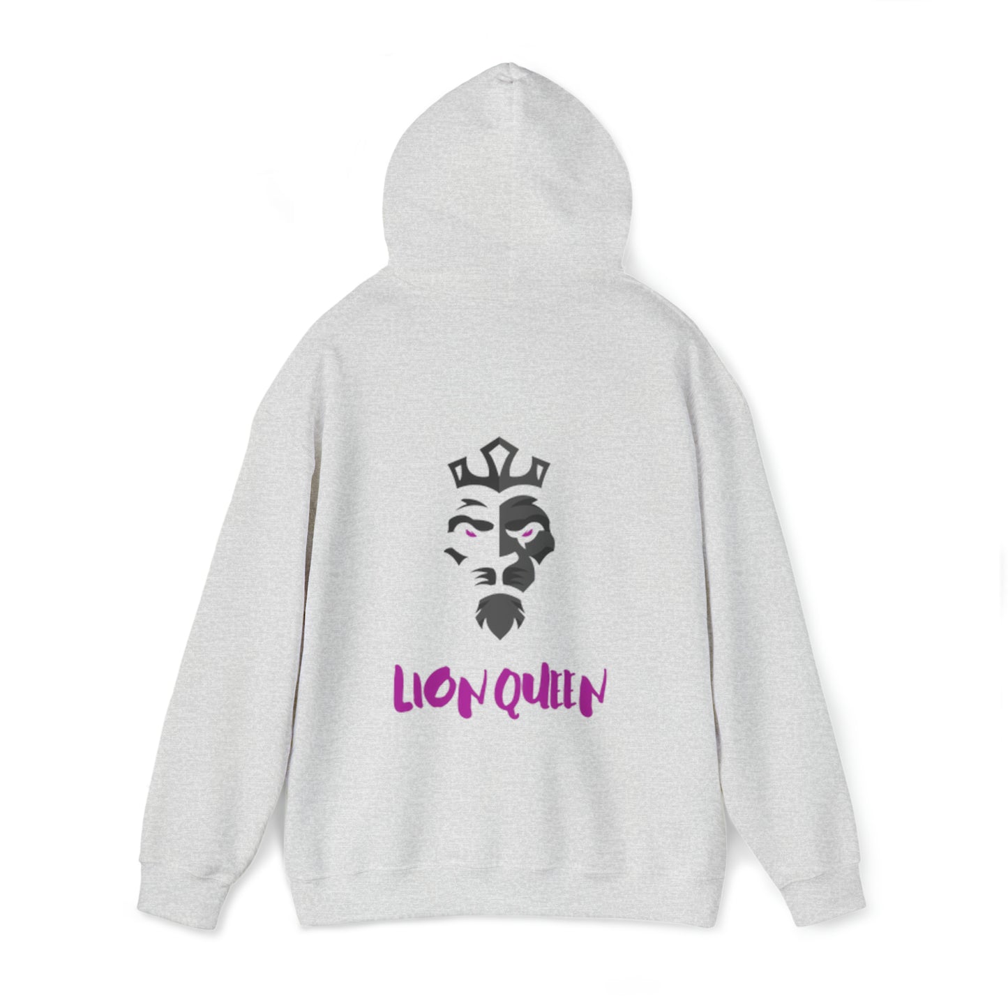 Women's Heavy Blend™ Hooded Sweatshirt - Lion Queen on back of hoodie, w/LOGO on front