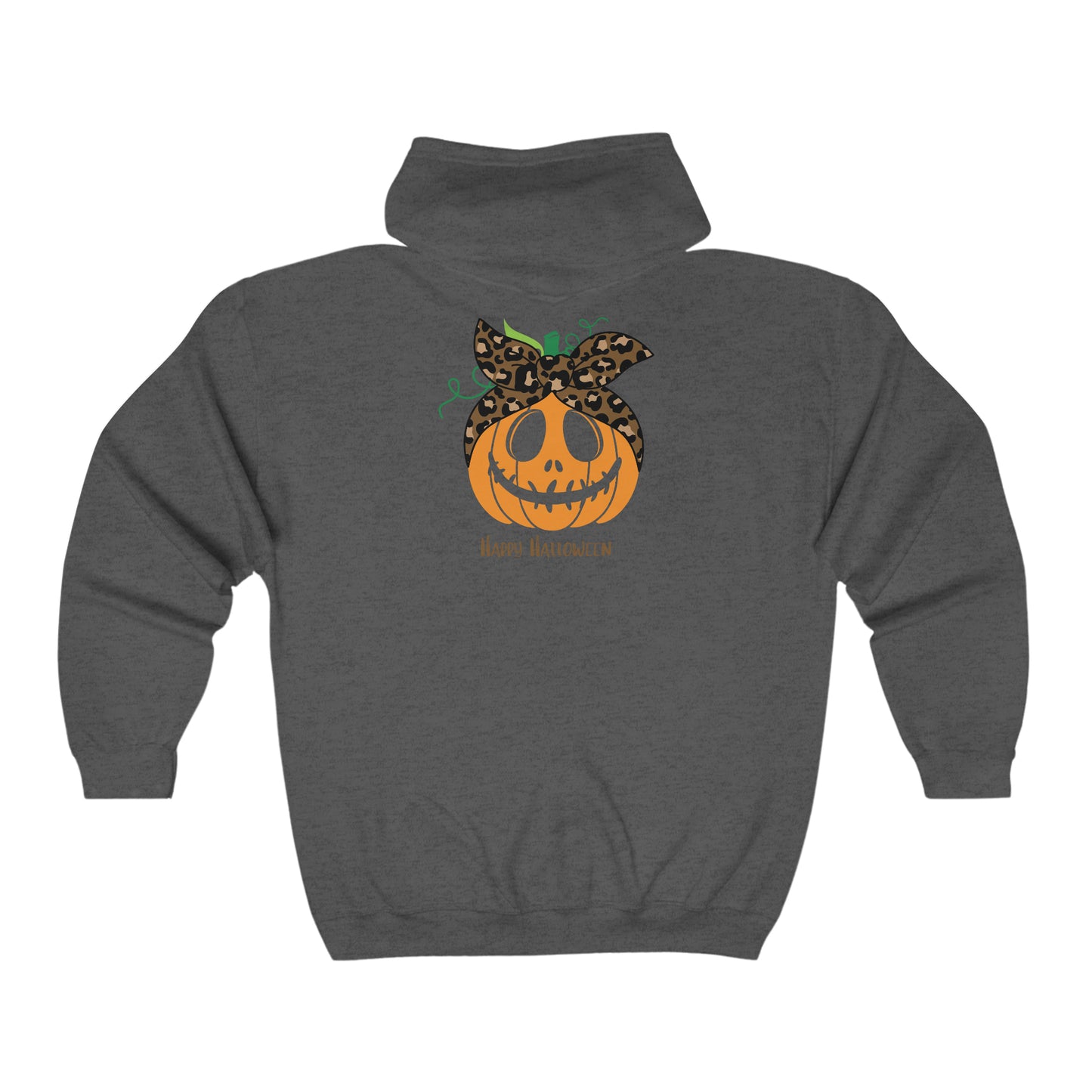 Womens Heavy Blend™ Full Zip Hooded Sweatshirt Happy Halloween Pumpkin w/Logo on Front