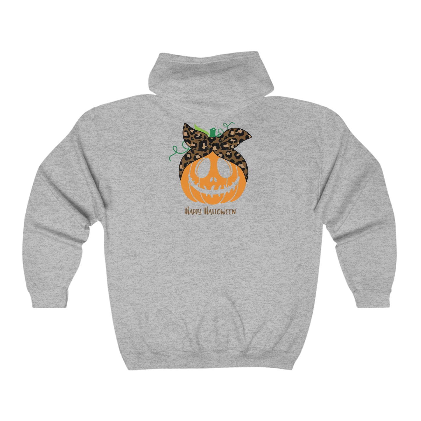 Womens Heavy Blend™ Full Zip Hooded Sweatshirt Happy Halloween Pumpkin w/Logo on Front