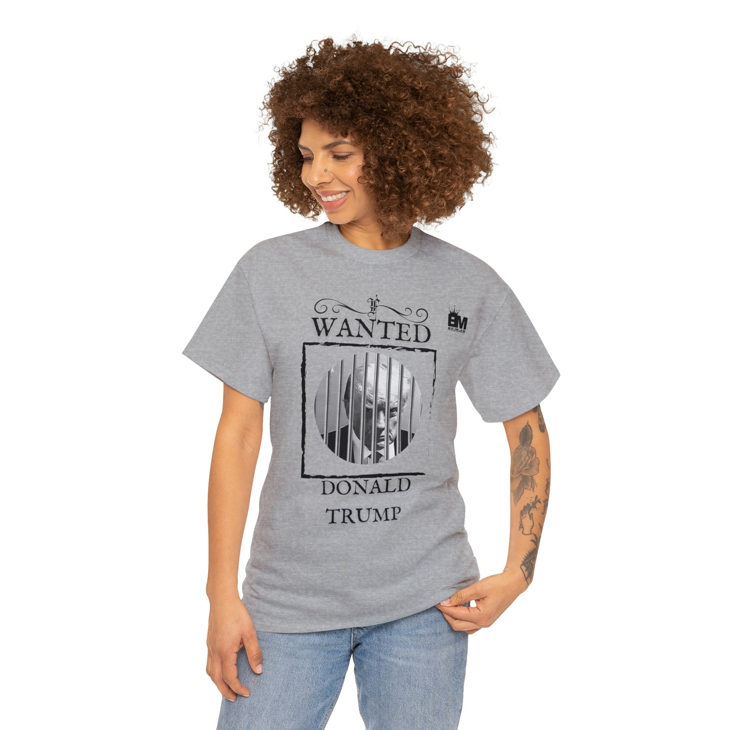 Unisex Heavy Cotton Tee, Uncle Sam Wants Donald Trump Behind Bars Black and white