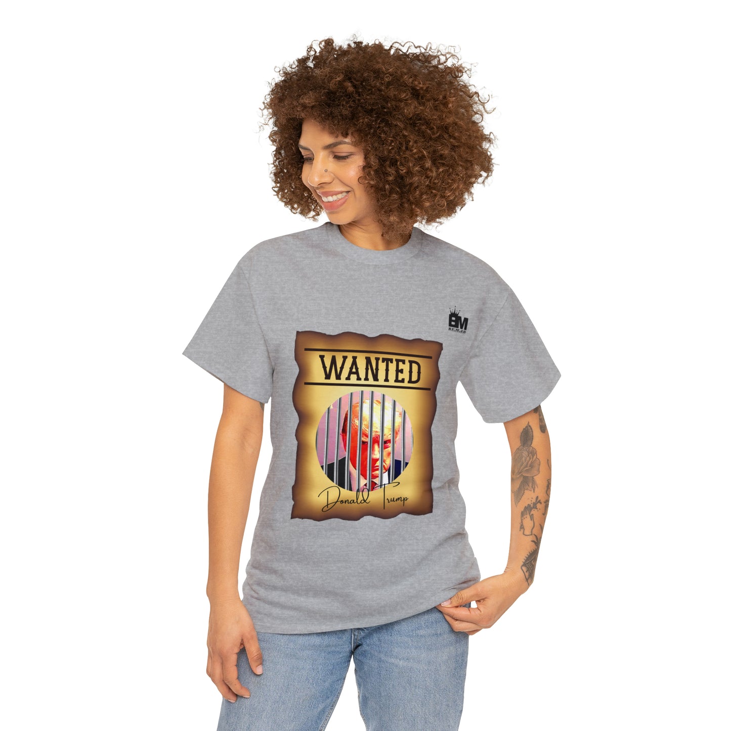 Unisex Heavy Cotton Tee, Uncle Sam Wants Donald Trump Behind Bars, Color Wanted Poster