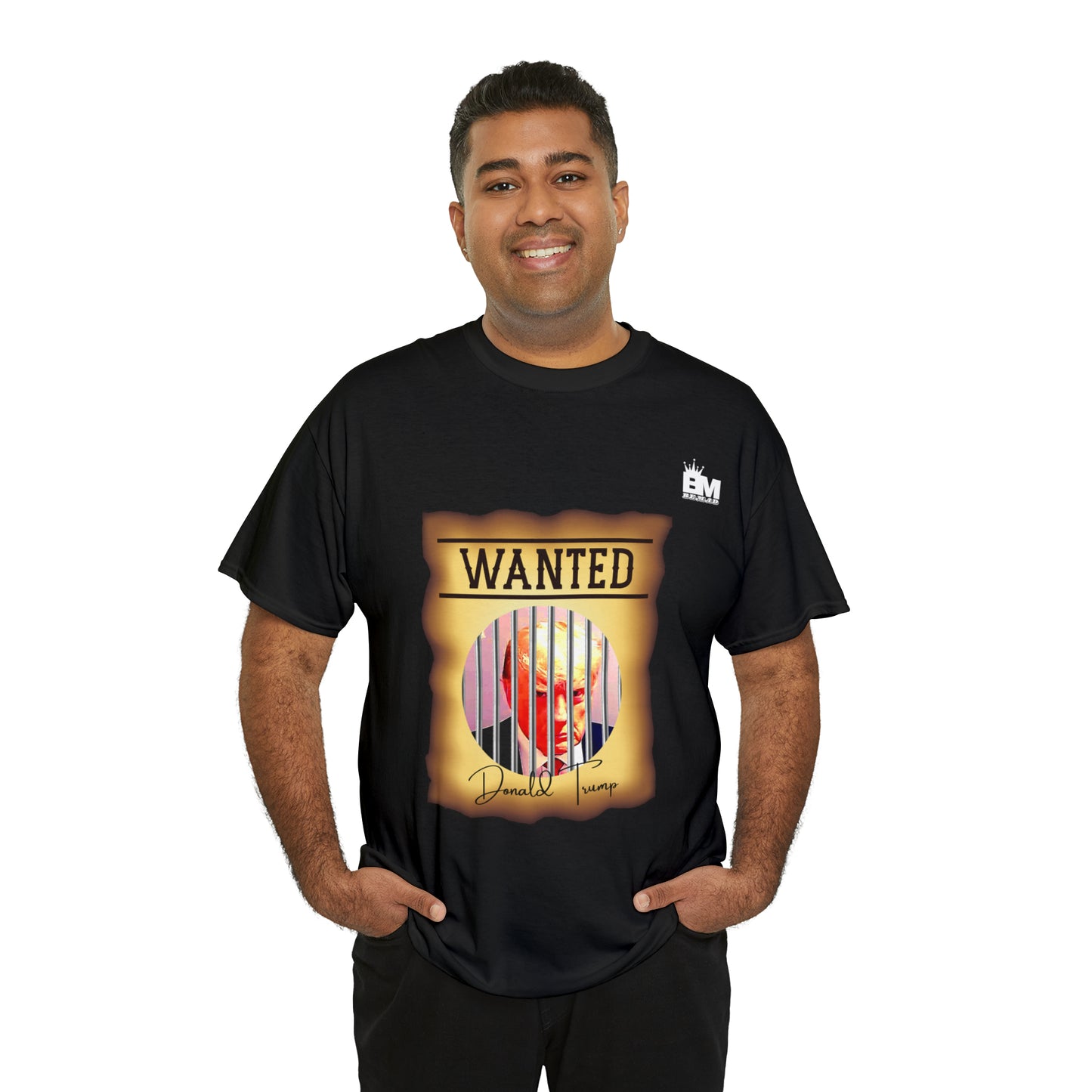 Unisex Heavy Cotton Tee, Uncle Sam Wants Donald Trump Behind Bars, Color Wanted Poster