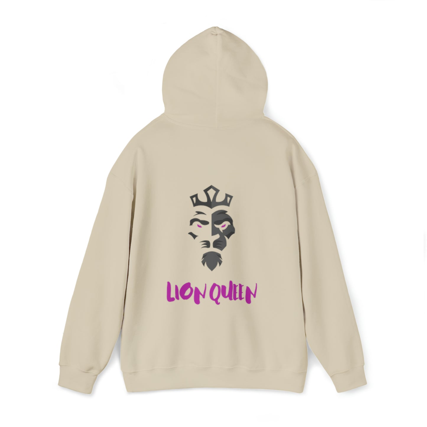 Women's Heavy Blend™ Hooded Sweatshirt - Lion Queen on back of hoodie, w/LOGO on front