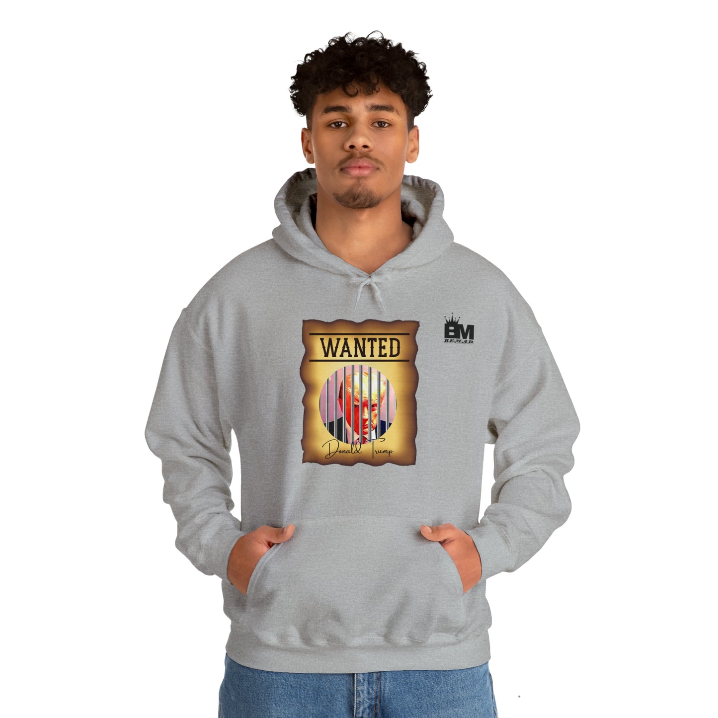 Unisex Heavy Blend™ Hooded Sweatshirt WANTED DONALD TRUMP BEHIND BARS, Color Wanted Poster